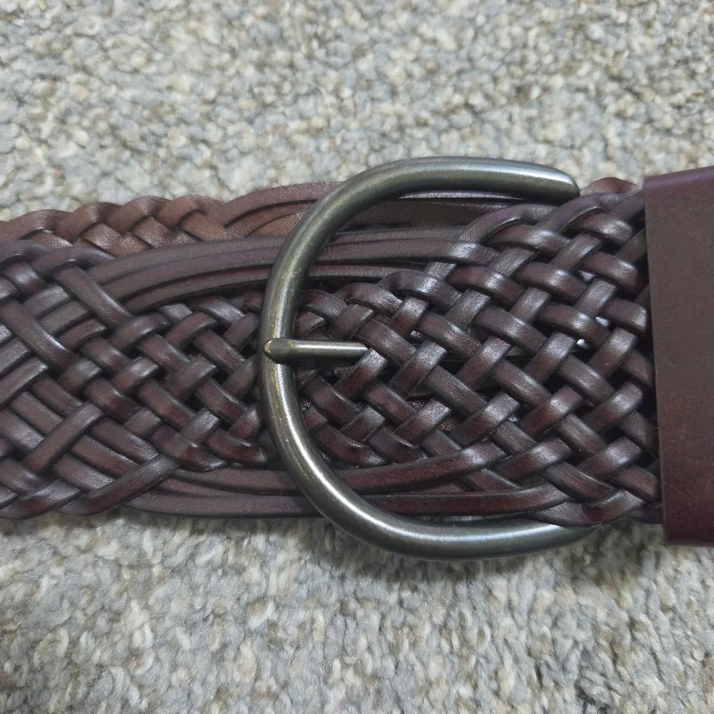 Target Dark Brown Braided Bonded Leather Belt XL Bronze Buckle 061060559 2
